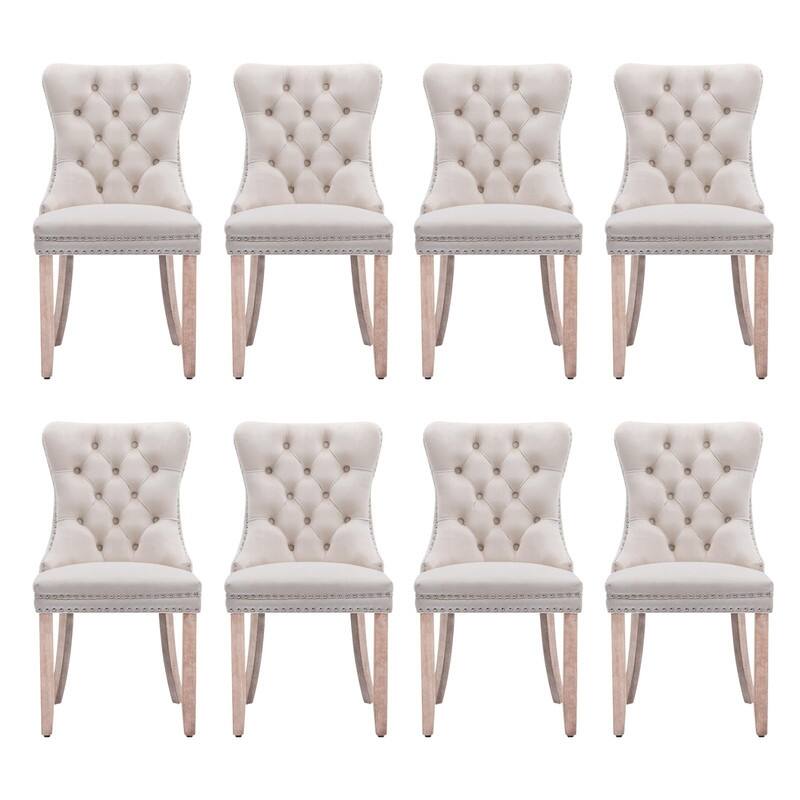 Tufted Naliheads Solid Wood Upholstered Dining Chairs (Set of 8) - Beige RubberWoodLegs