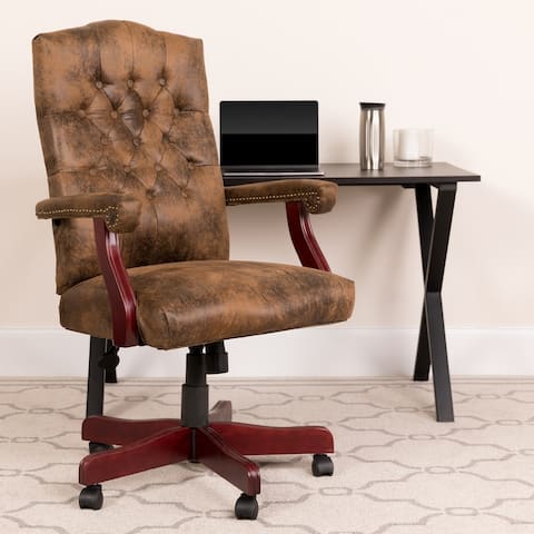 Upholstered Brown Swiveling Executive Office Armchair