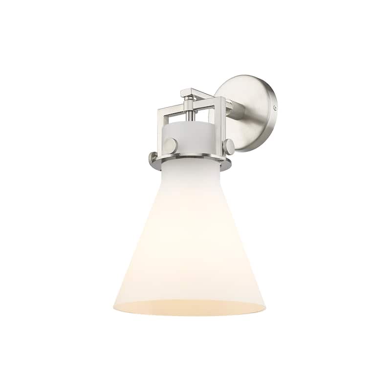 Innovations Lighting 411-1W-14-8 Newton Cone Sconce Newton Cone 14" - Satin Nickel / Matte White