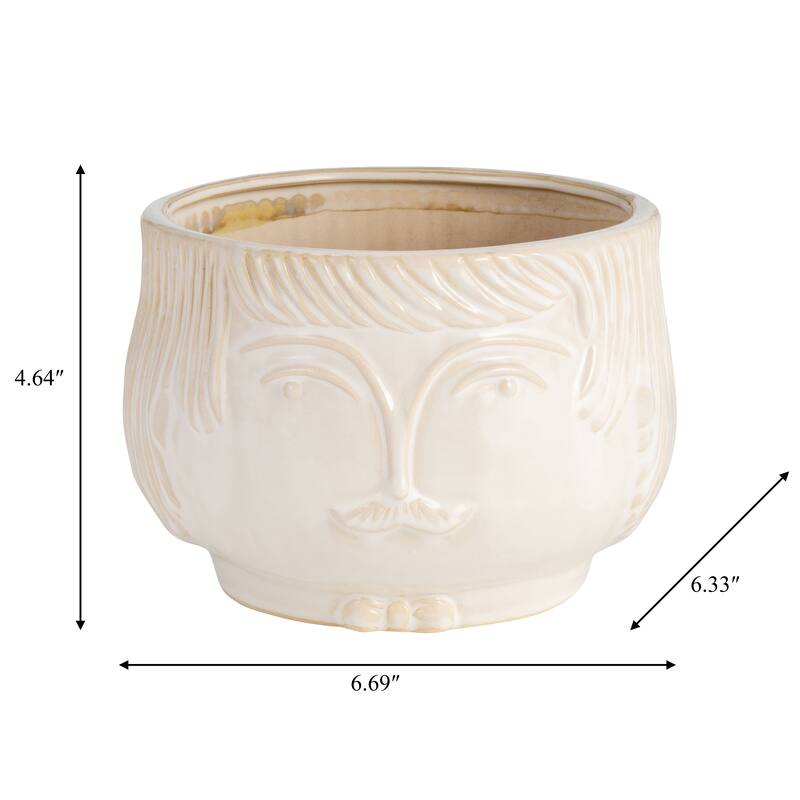 Ceramic Abstract Face Shaped Planter - White, 7"