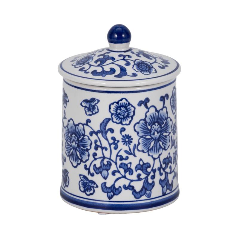 Sagebrook Home Ceramic Chinoiserie Scented Candle 6-Inch 8oz with Lid, Blue/White - 4" x 4" x 6"