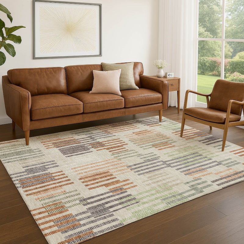 Machine Washable Indoor/ Outdoor Modern Pines Chantille Rug