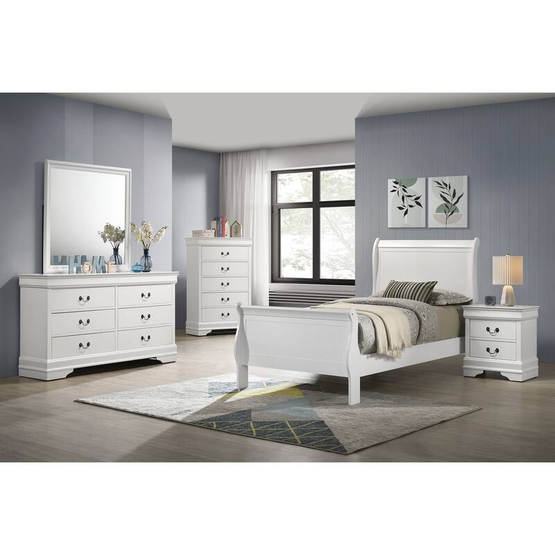 Louis Philippe Bedroom Set White - Twin - 5 Piece