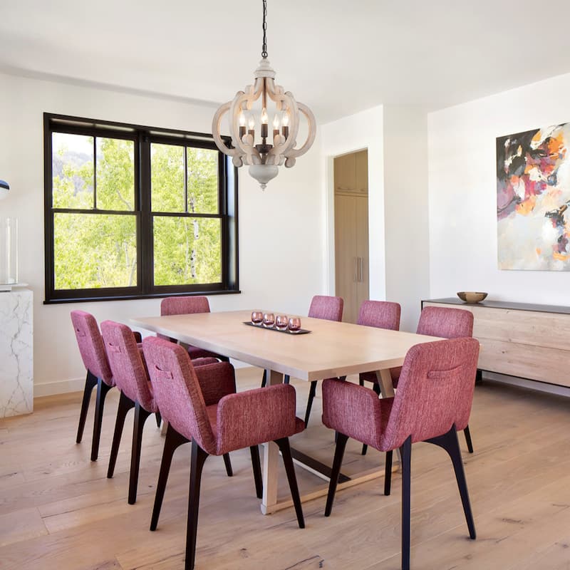 5-Light Country Wood Chandelier Light Fixture for Kitchen Island Dining Room