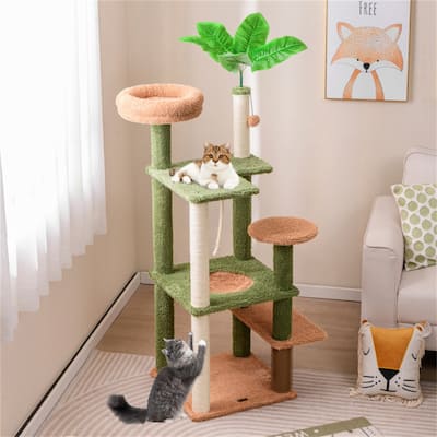 Multilevel Cat Tree with Plush Perch, Sisal Scratching Posts & Napping Bed for Cats - 19" L x 19.5" W x 60" H