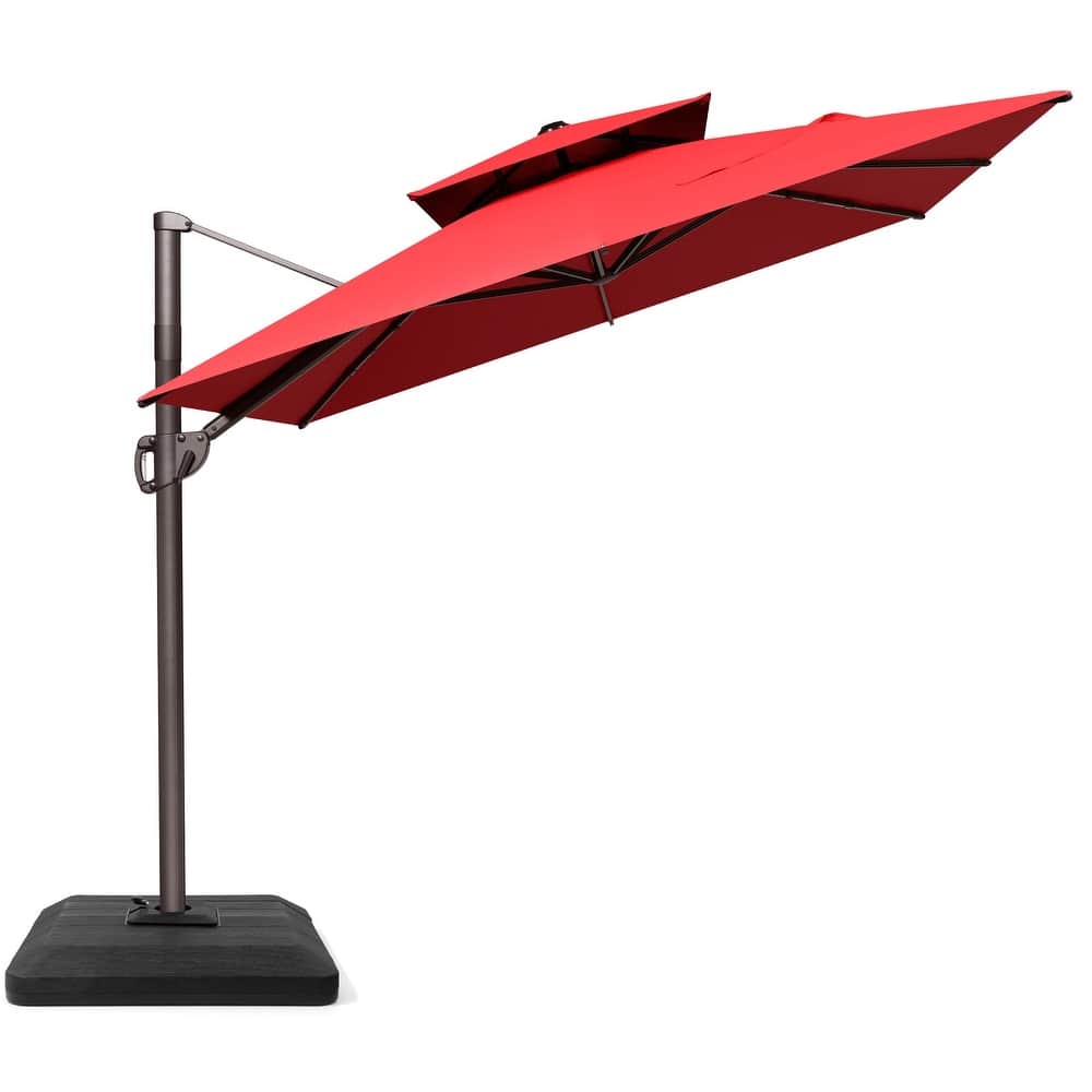 VredHom 9x11 FT Rectangular Aluminum Outdoor Patio Double Top Cantilever Umbrella with Weight Base