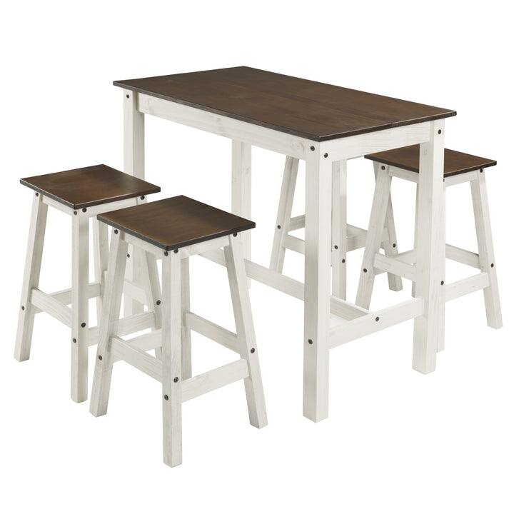 Wood Bar Height Dining Set and 4 Stools White Distressed | Furniture Dash