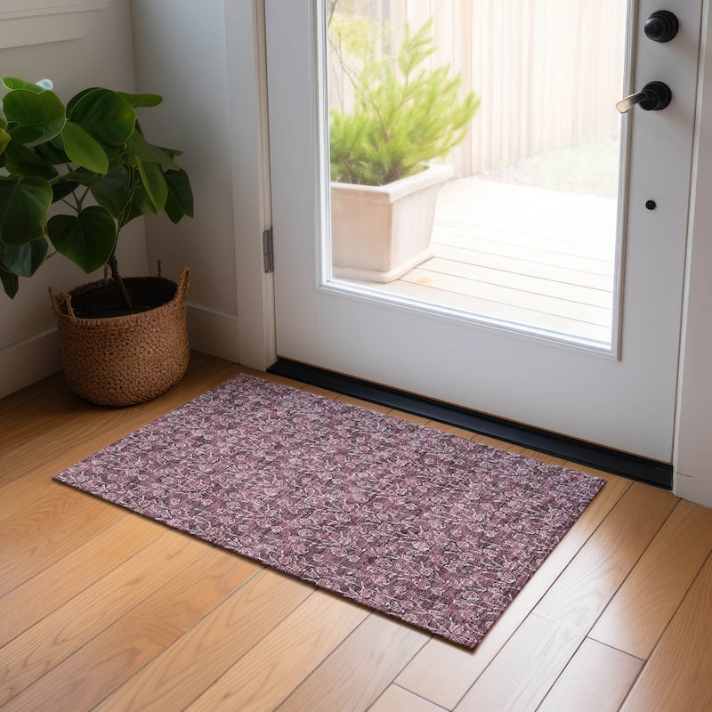 Machine Washable Indoor/ Outdoor Chantille Modern Floral Impressions Rug - Merlot - 1'8" x 2'6"