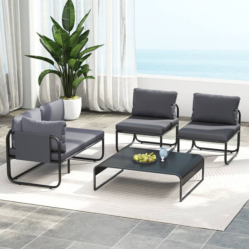 Gymax Patio Chairs Set of 4 w/ Removable Cushions Heavy Duty Metal