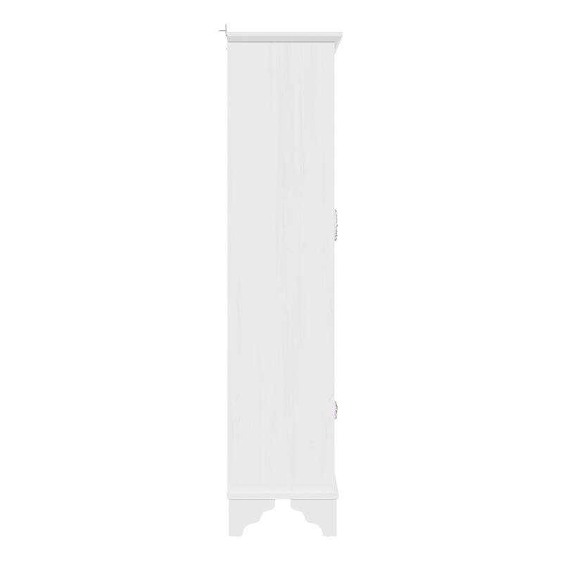 Solid Wood Tall Storage Cabinet, 31.5" Farmhouse Distressed White Carved Armoire with Shelves and Drawer - 31.5"x68.9"