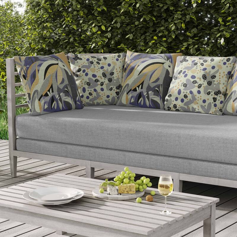 Mythical Horse Indoor/Outdoor Reversible Throw Pillow Blue and Gray