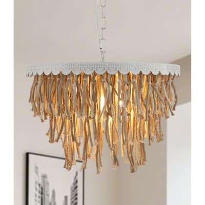5-Light Chandelier Round Tassel Pendant Light Fixture for Bedroom with White Finsih - N/A