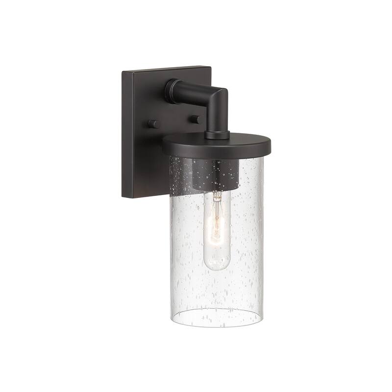 Otto 11.5 in. 1-Light Matte Black Modern Outdoor Wall Lantern with Clear Seedy Glass Shade
