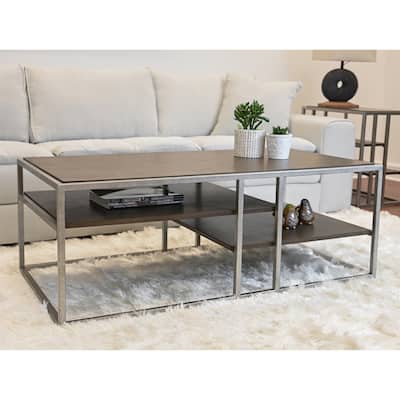 Wood Coffee Table with Metal Frame and Shelf