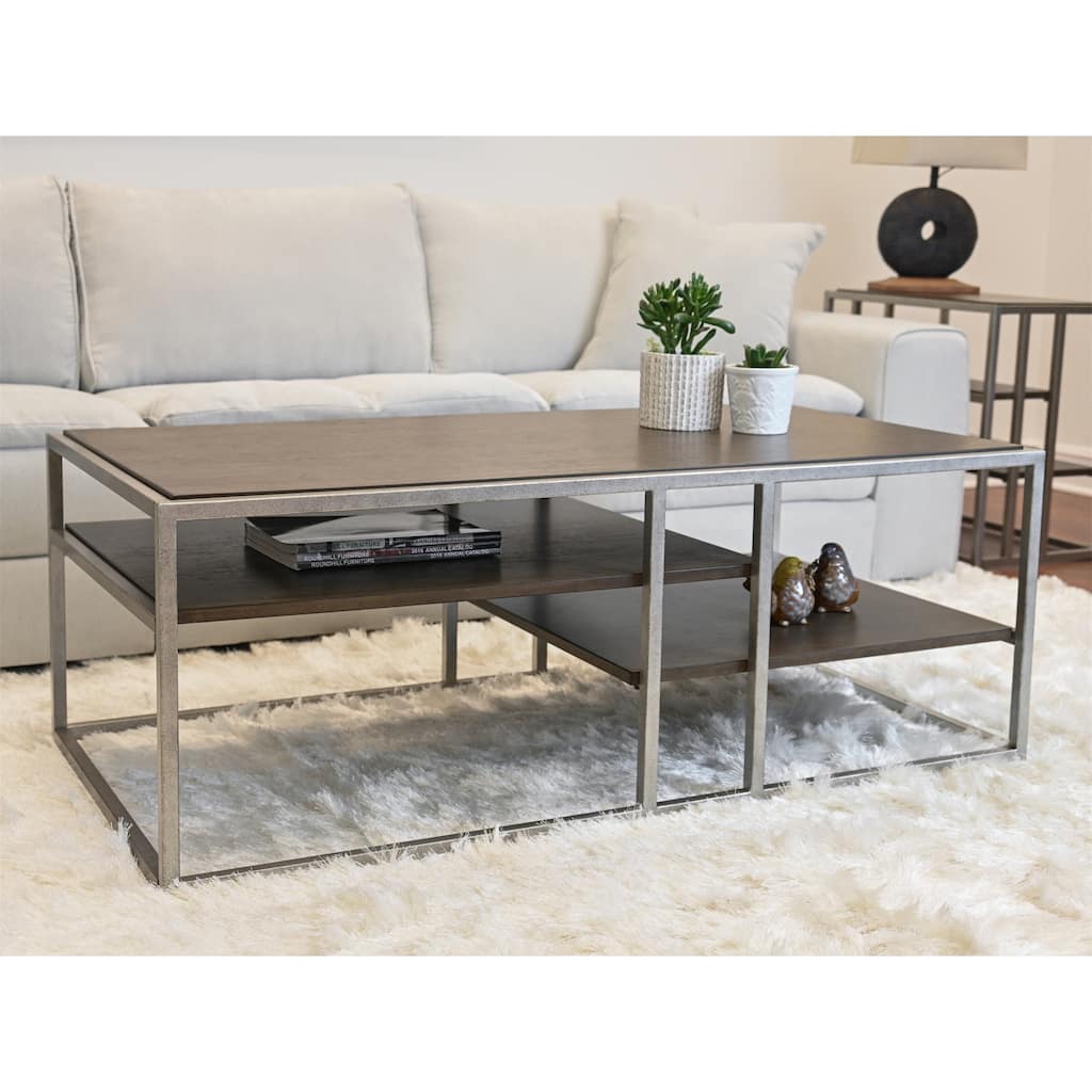 Wood Coffee Table with Metal Frame and Shelf