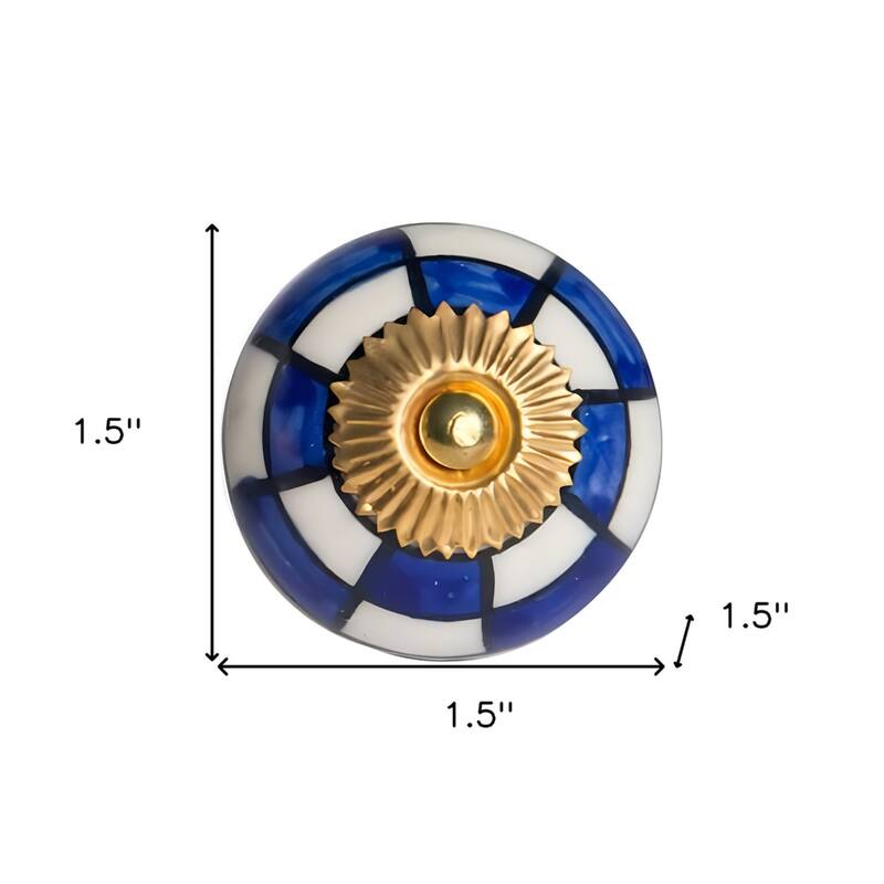 12-Pack Ceramic Drawer Pull Knobs Round Blue White Gold Geometric Cabinet Handles for Decor - 1.5” x 1.5” x 1.5”
