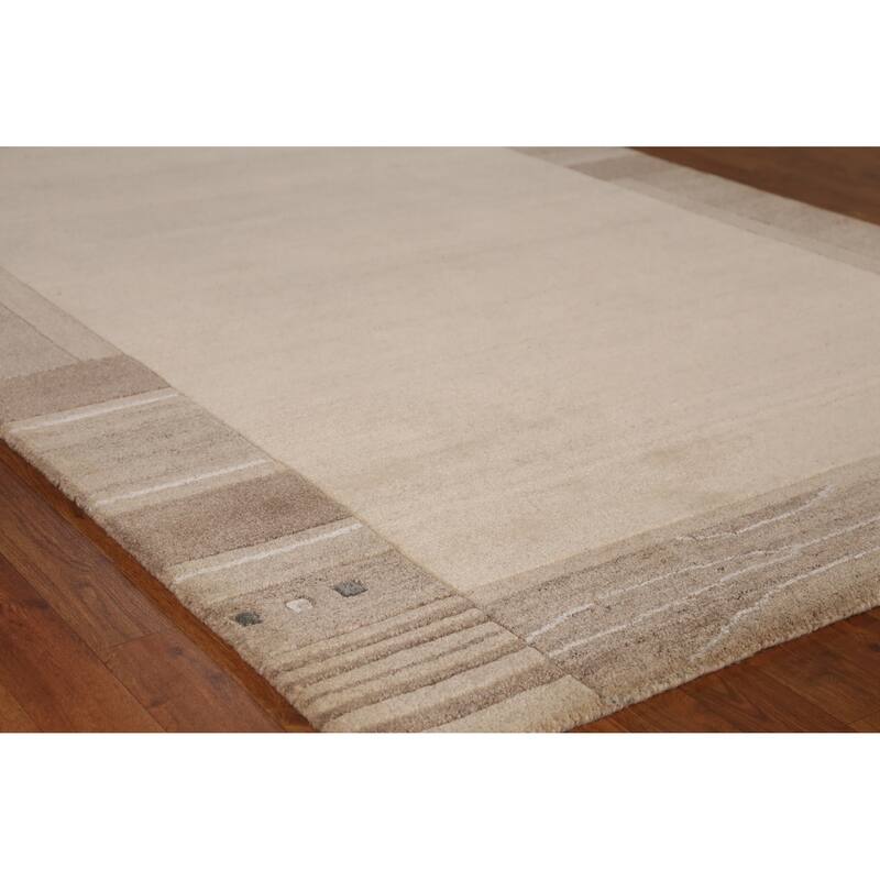 Solid Beige Modern Gabbeh Indian Area Rug Hand-Tufted Wool Carpet - 5'3" x 7'7" - 5'3" x 7'7" - Ivory/Beige