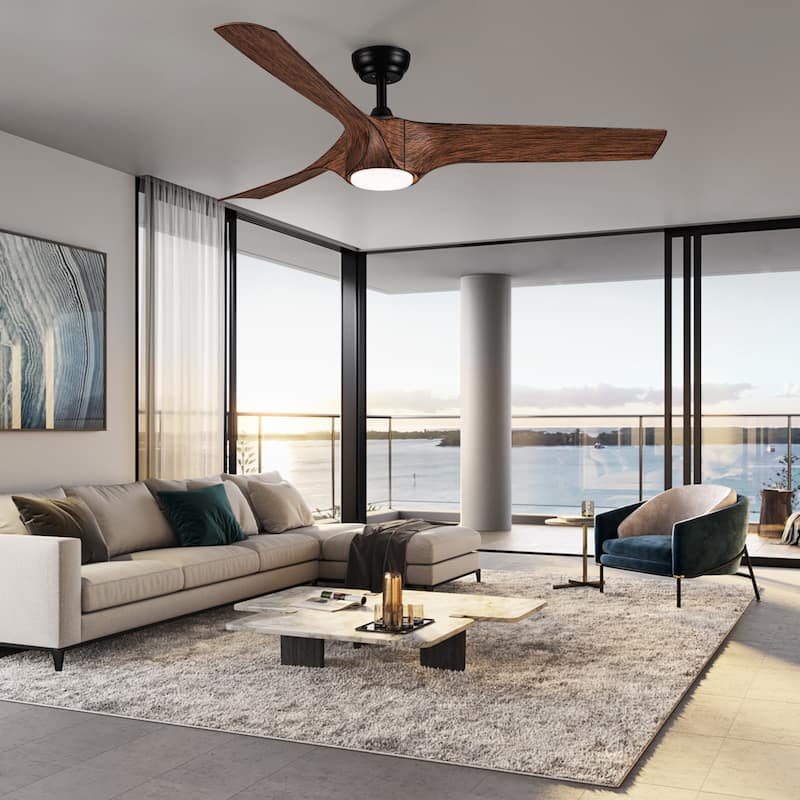 56"Intergrated LED Ceiling Fan with Brown Wood Grain ABS Blade for Patio Living Room, Bedroom, Office,Indoor Outdoor
