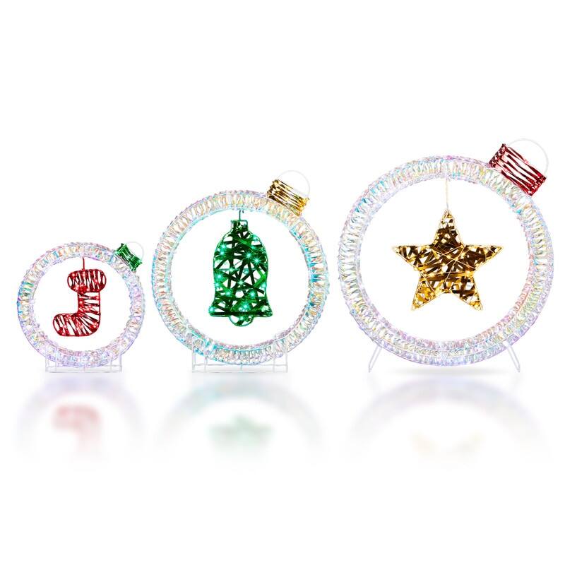 Set of 3 Lighted Iridescent Cut-out Light Bulb Christmas Decorations, Pre-lit Holiday Decor for Xmas Decor Holiday Displays