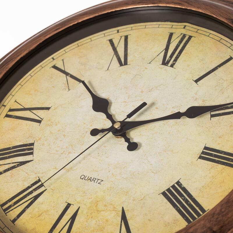 15.5 in Wall Clock for Home Kitchen Living/Dining Room Office Over Fireplace Decor, Easy to Read, Rustic Bronze, Non-Ticking