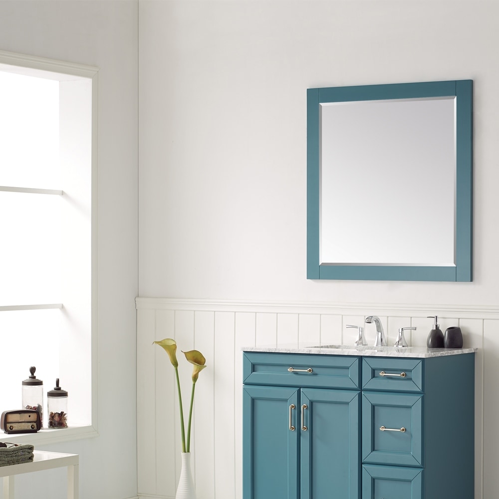 Florence 36 Inch Rectangular Bathroom Vanity Framed Wall Mirror In Green 36 Inches Overstock 32246072 Every living room needs a sofa, every bedroom needs a bed and every bathroom needs a mirror. overstock com