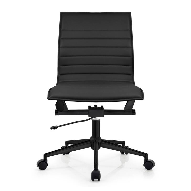 Set of 2 Modern Office Chairs, Upholstered PU Leather Ribbed Armless Mid Back with Metal Frame, Adjustable Height, Tilt