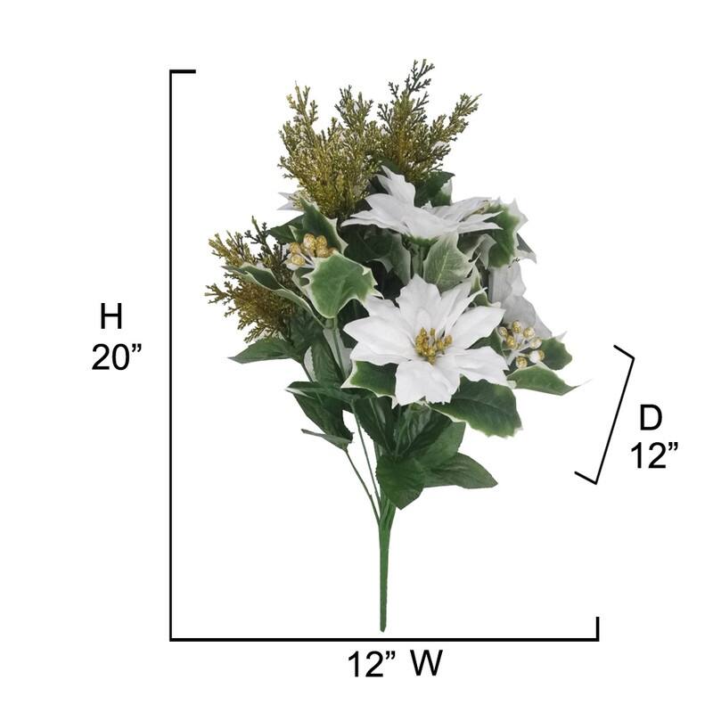 Artificial Winter Frost Seasonal Mixed Bush Holiday Decoration Arrangement, White, Gold,
