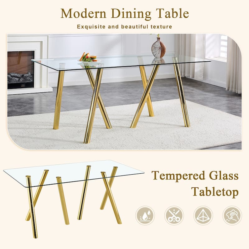 71-Inch Tempered Glass Dining Table with Sturdy Metal Legs