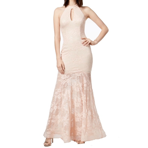 Xscape Womens Dress Pink Size 4 Keyhole Floral Lace Sequin Gown