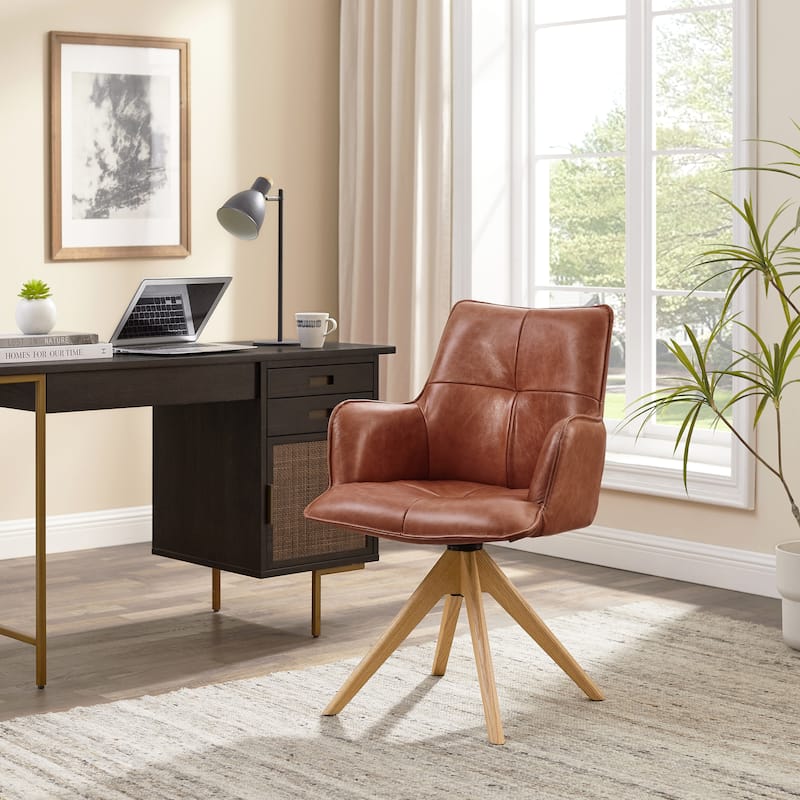 Art Leon Genuine Leather Home Office Swivel Chair - Red Brown