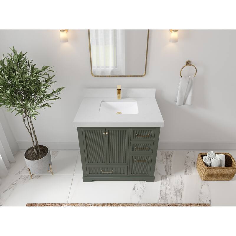 Willow Collections 36 in. W x 22 in. D Alys Center Sink Left Bathroom Vanity with Countertop - 2"Carrara Quartz - Pewtergreen