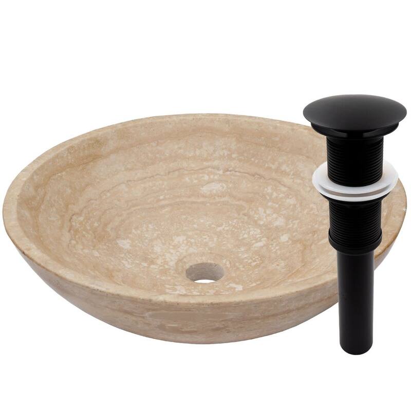 Miseno Circular 17" Stone Vessel Bathroom Sink - Flat Black Drain