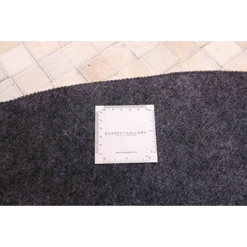 ECARPETGALLERY Handmade Cowhide Patchwork Beige, Ivory Leather Rug - 7' x 7'