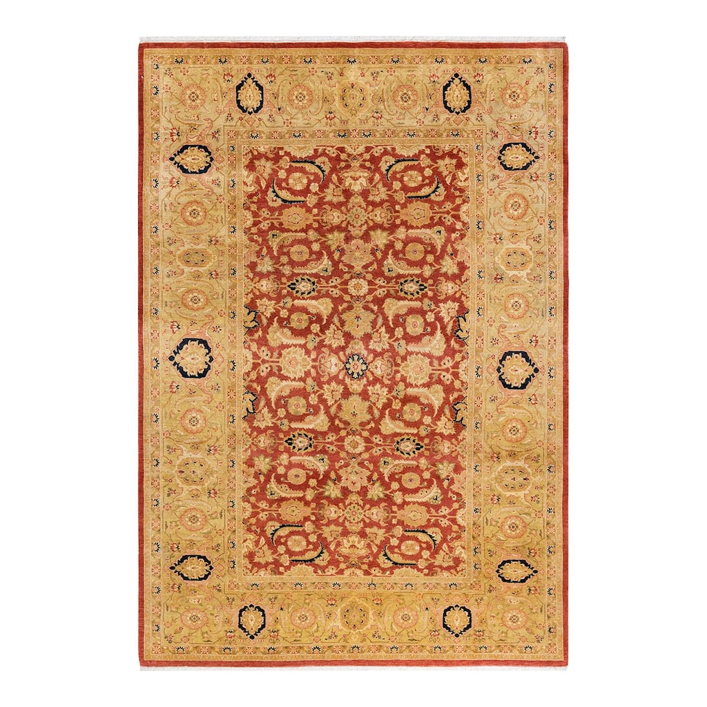 Overton Hand Knotted Wool Vintage Inspired Traditional Mogul Orange Area Rug - 6' 3" x 9' 1"