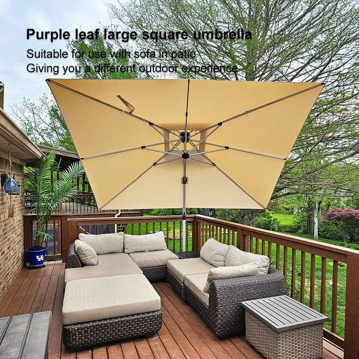 PURPLE LEAF Double Top Deluxe Square Patio Cantilever Umbrella 360 Degree Rotation 9ft/10ft/11ft/12ft Outdoor Classic Umbrella