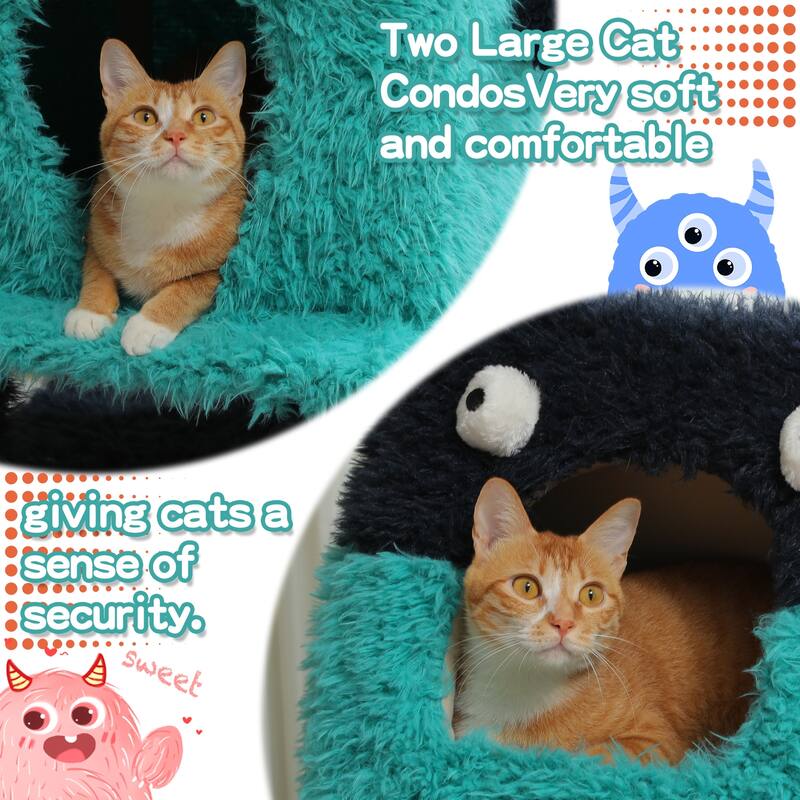 Indoor cat tower with cat condo and sisal scratching post - Blue