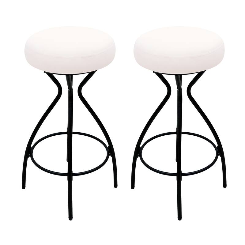 Set of 2 Round Upholstered Counter Stools Modern Backless Bar Stools