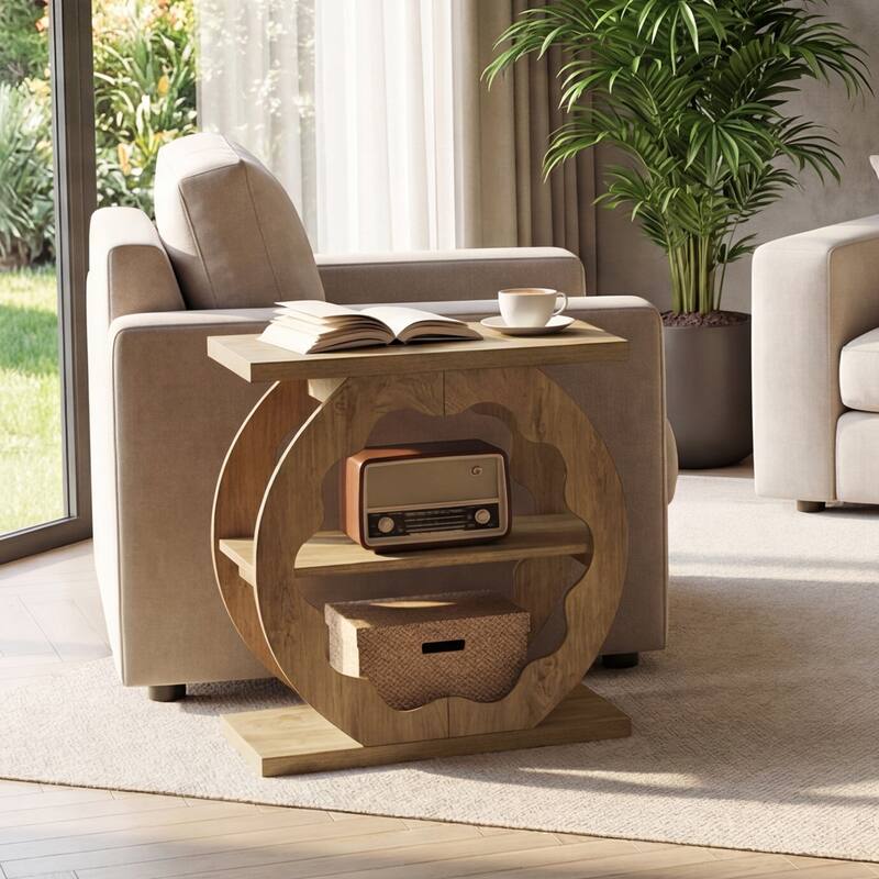 3 Tier End Side Table for Living Room, Bedroom, Elegant Curved Structure