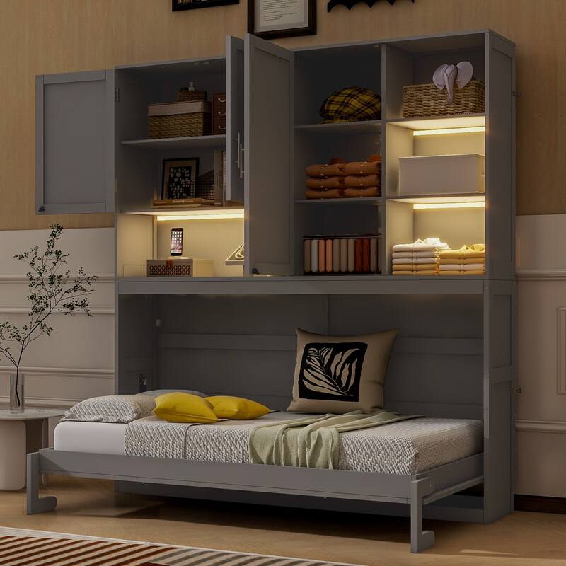 Twin Murphy Bed with Fold-Up Storage Design