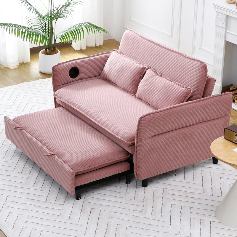 65.74-inch pink letter striped fabric multi-functional sofa bed,armrests and backrests are adjustable