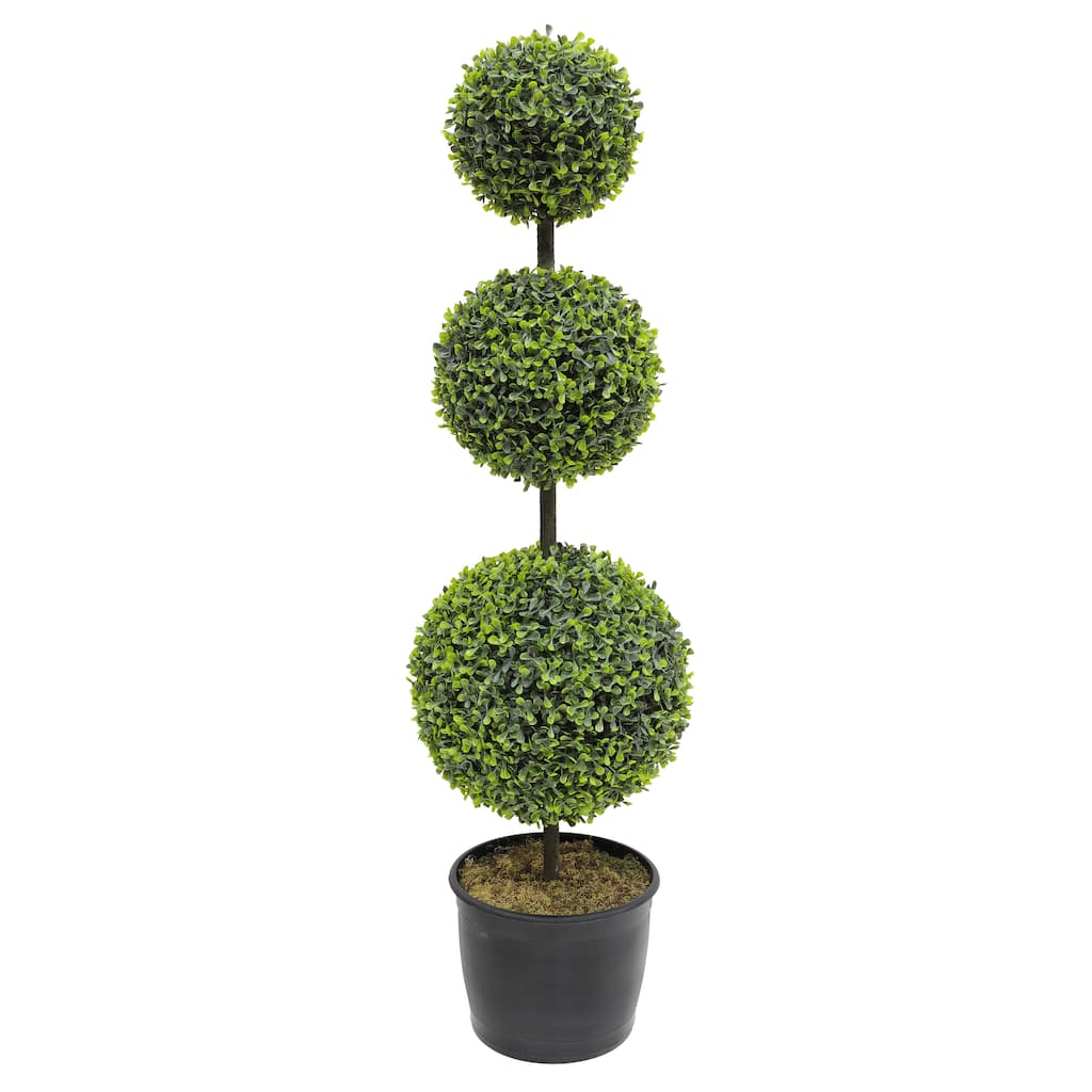 4 ft. Artificial Boxwood Topiary Tree Greenery Plants Ball Tree in Black Plastic Pot