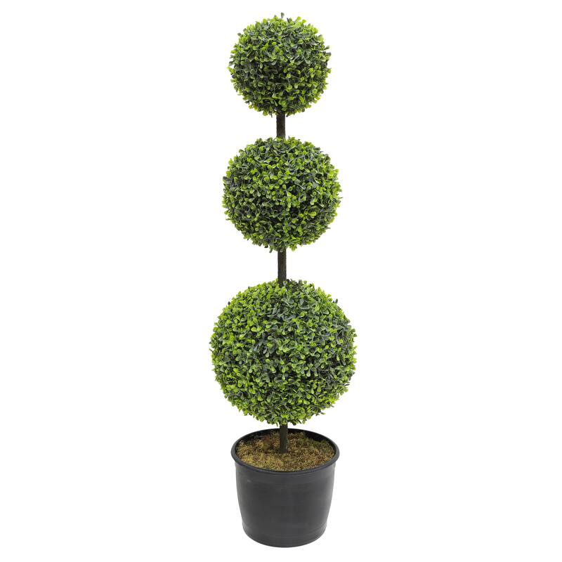 4 ft. Artificial Boxwood Topiary Tree Greenery Plants Ball Tree in Black Plastic Pot