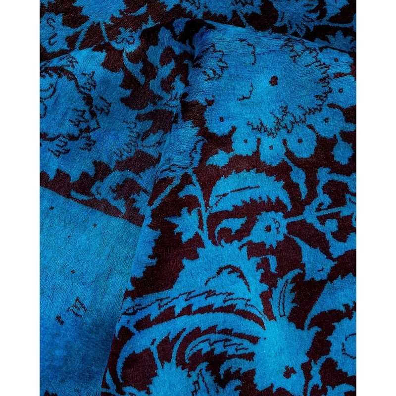 Overton Hand Knotted Wool Vintage Inspired Modern Contemporary Overdyed Blue Area Rug - 9' 1" x 12' 2"