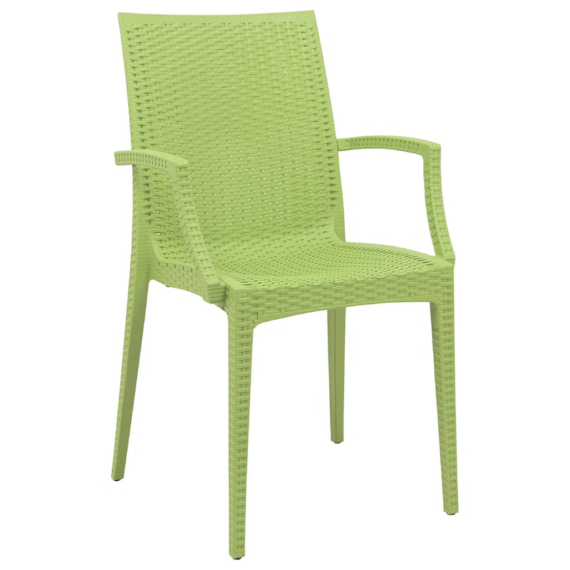 Mace Polypropylene Stackable Armrest Patio Dining Chair with Woven Design for Outdoor Dining Patio Indoor Gatherings - Green
