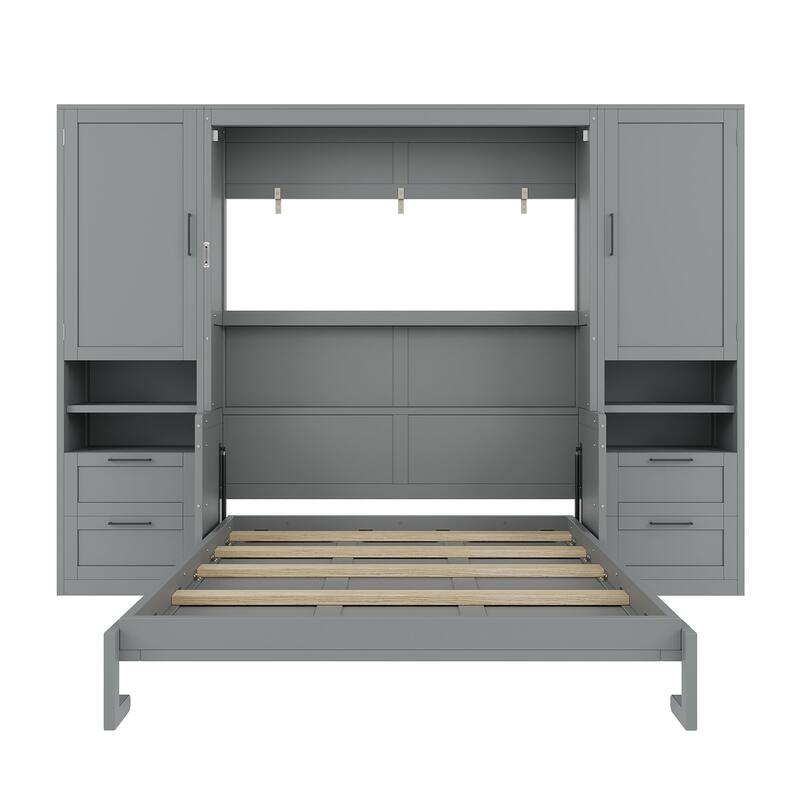 Roomfitters Queen Murphy Wall Bed with Wardrobe Closet and Storage Drawers MDF