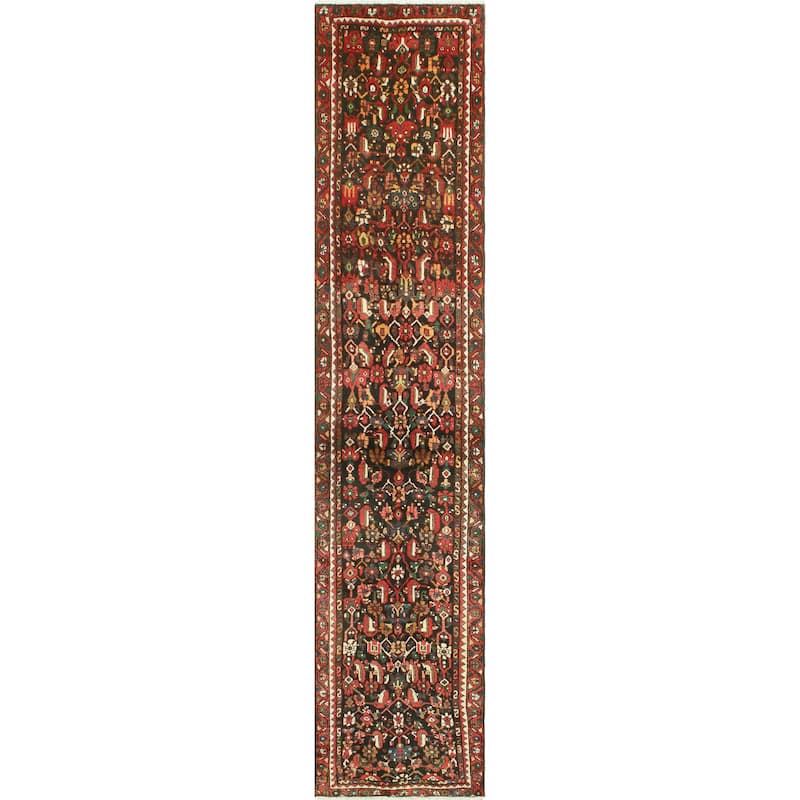 Fine Vintage Distressed Barnett Charcoal/Rust Runner - 2'8" x 12'4"