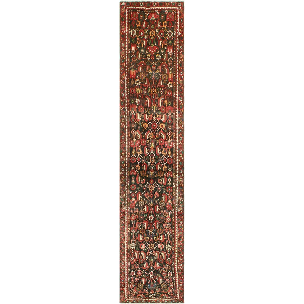 Fine Vintage Distressed Barnett Charcoal/Rust Runner - 2'8" x 12'4"