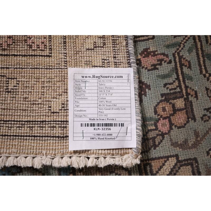 Light Blue Geometric Tabriz Persian Vintage Rug Handmade Wool Carpet - 7'8"x 11'5"