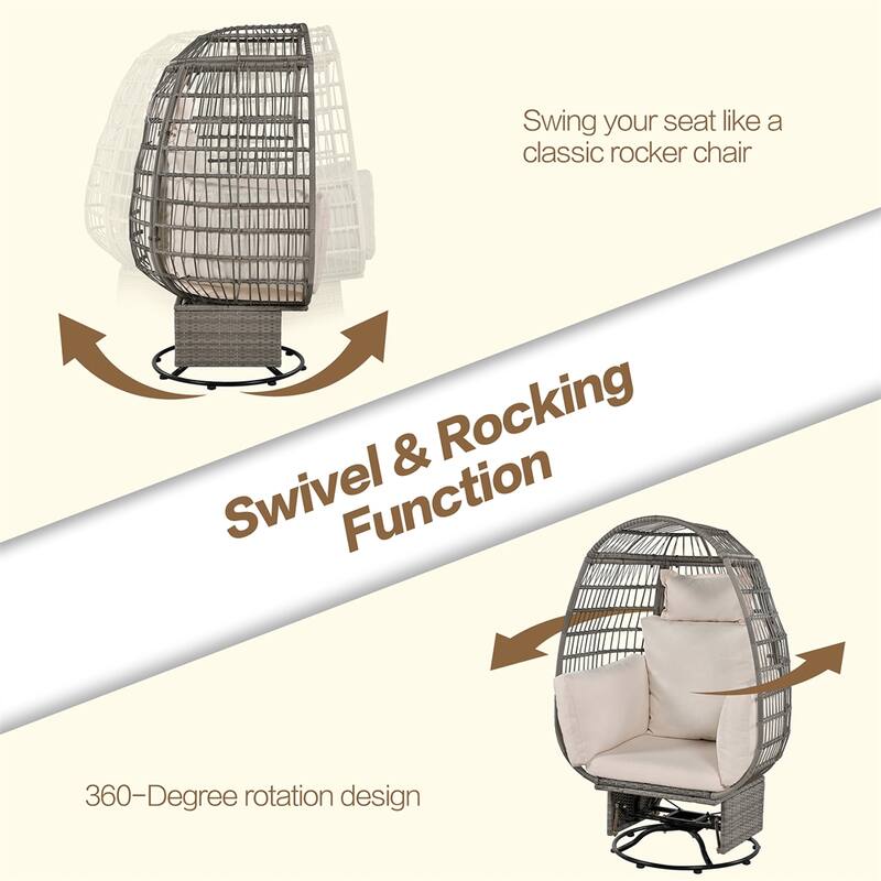Rattan Swivel Egg Patio Chair with Rocking Function and Cushions