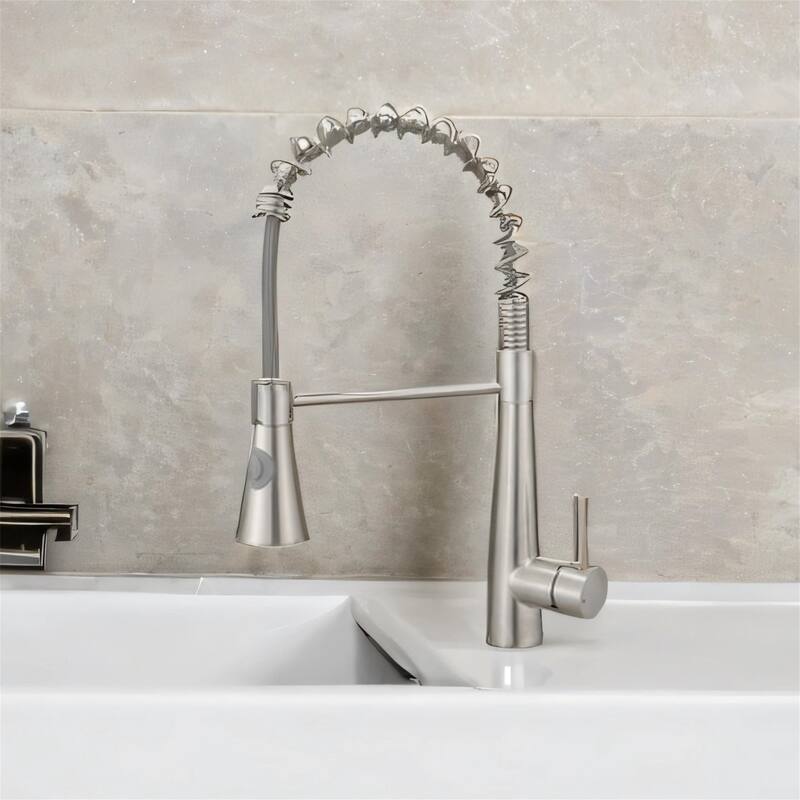 Commercial Kitchen Faucet with Pull-Out Sprayer, Brushed Nickel